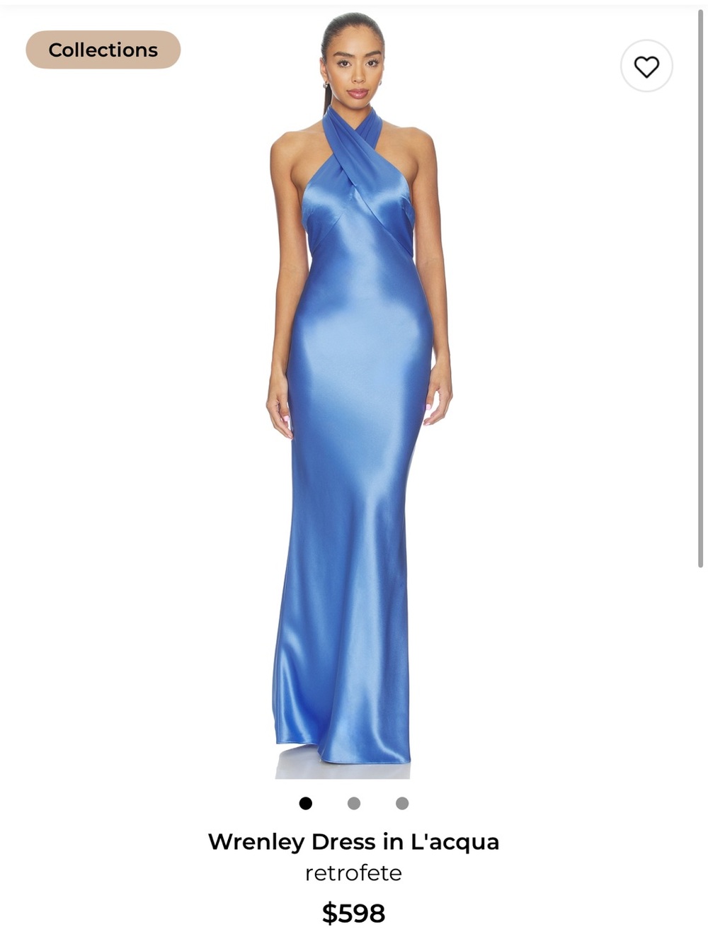 Retrofete Satin Halter Maxi Gown in L'acqua Blue